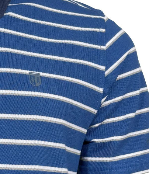 Polo piqué bleu roi à rayure blanc / gris